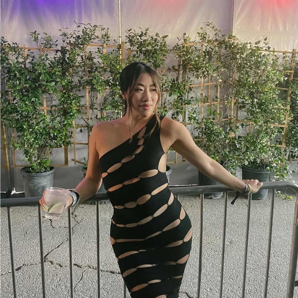 RUI Black Cut Out Detail One Shoulder Dress